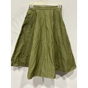 Uniqlo full midi skirt army green womens sz XS preppy normcore